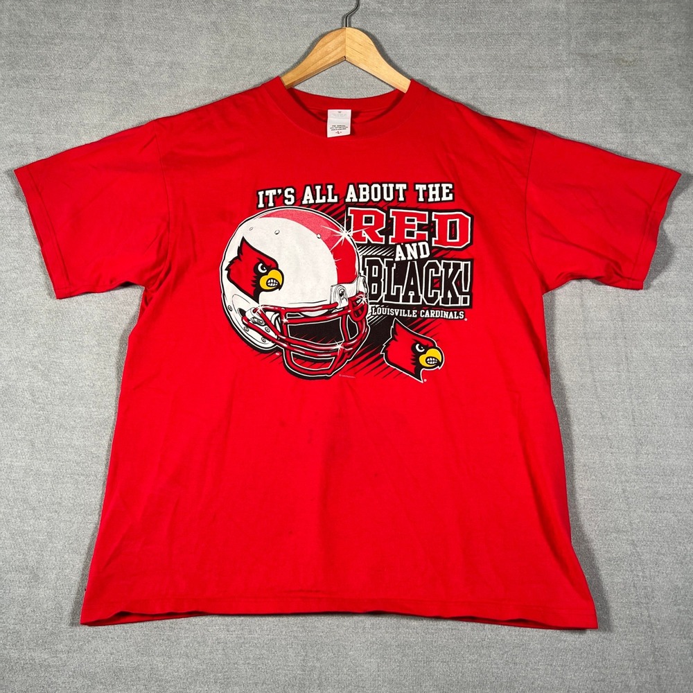 Anvil Louisville Cardinals Graphic Short Sleeve T Shirt Mens L Red Cotton